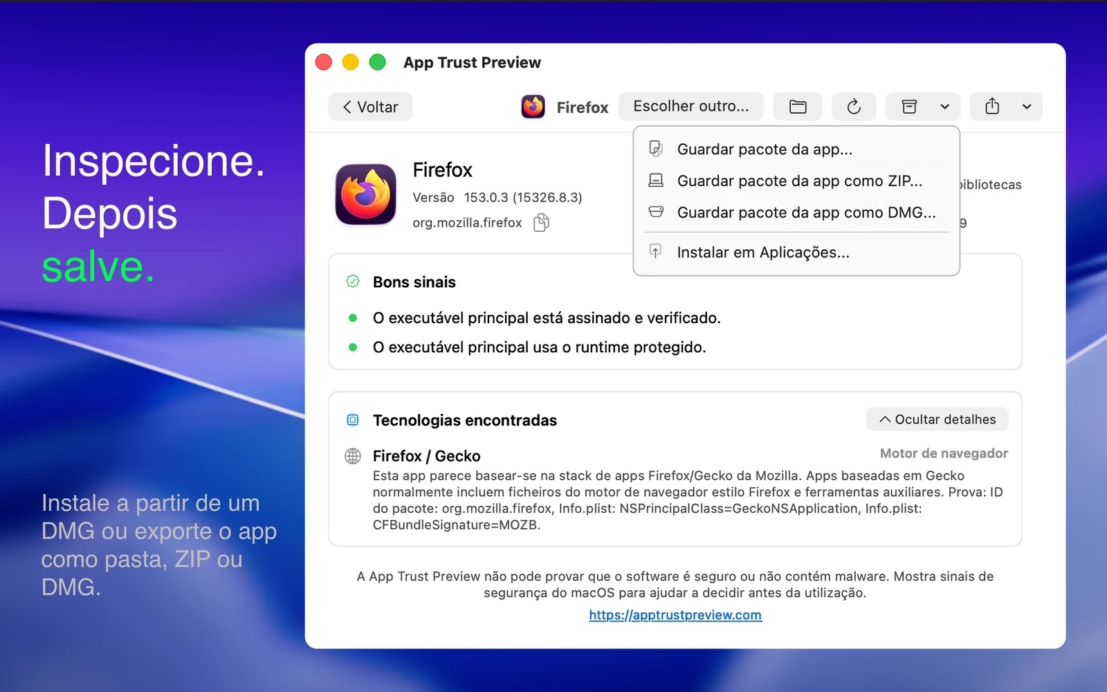 Capturas do App Trust Preview 3