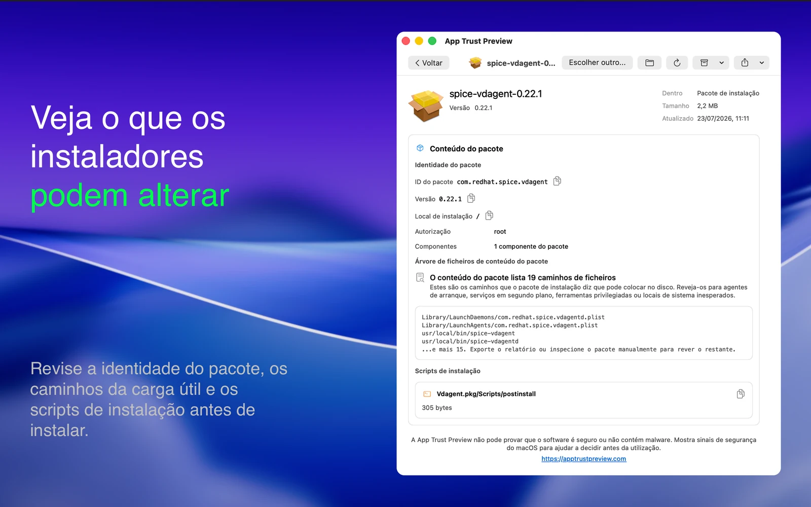 Capturas do App Trust Preview 4