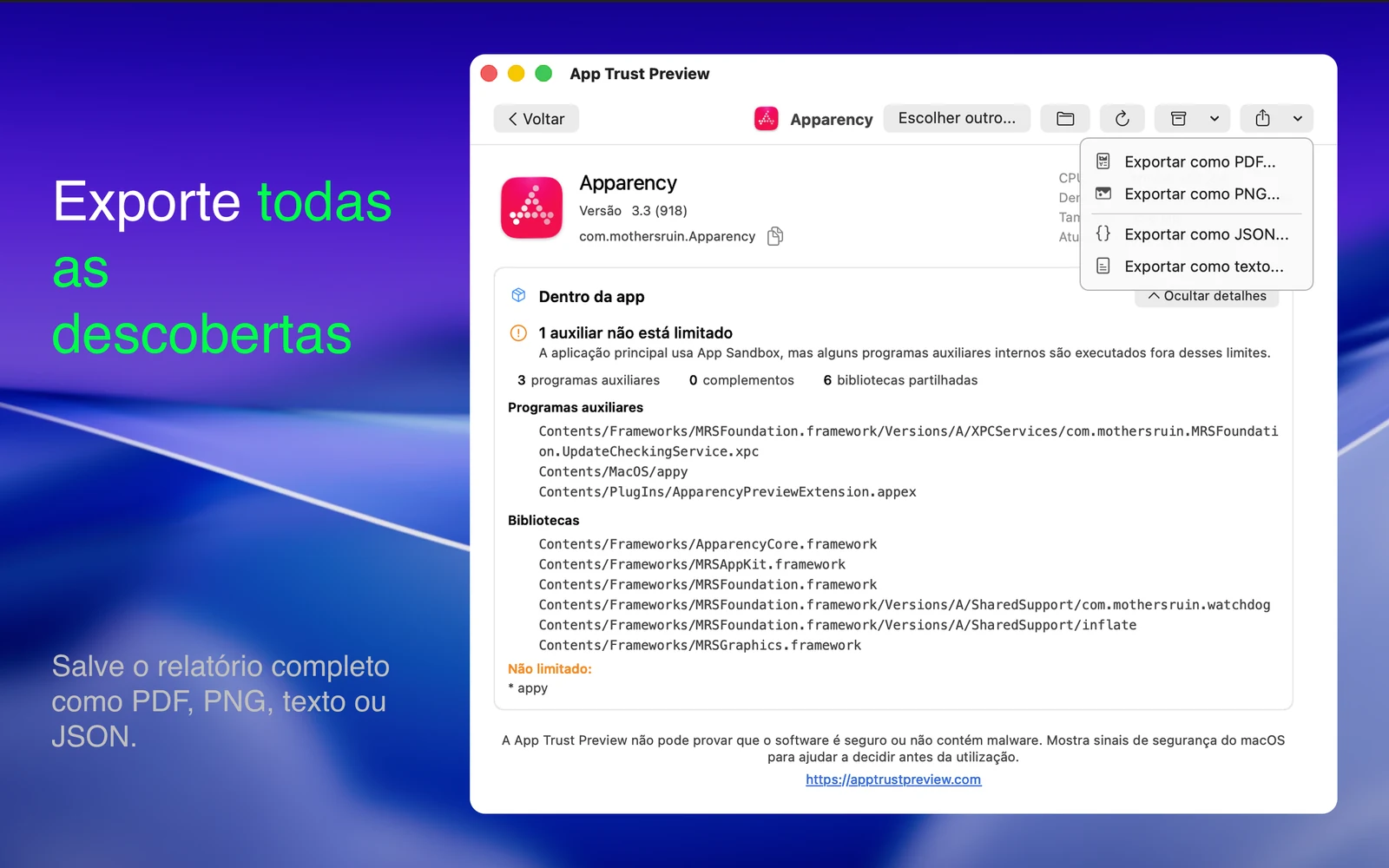 Capturas do App Trust Preview 7